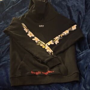 Off-White Black Hoodie with Floral Accents